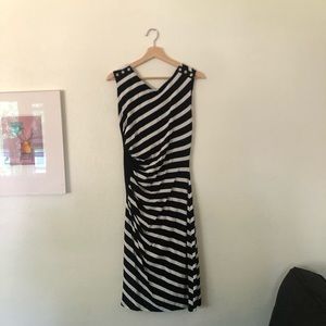 White House Black Market Size 10 Side Cinch Black no White Striped Dress